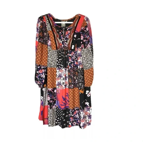 Sold - Anthropologie Dress One September Arcata Boho Patchwork Rayon - Picture 2 of 12